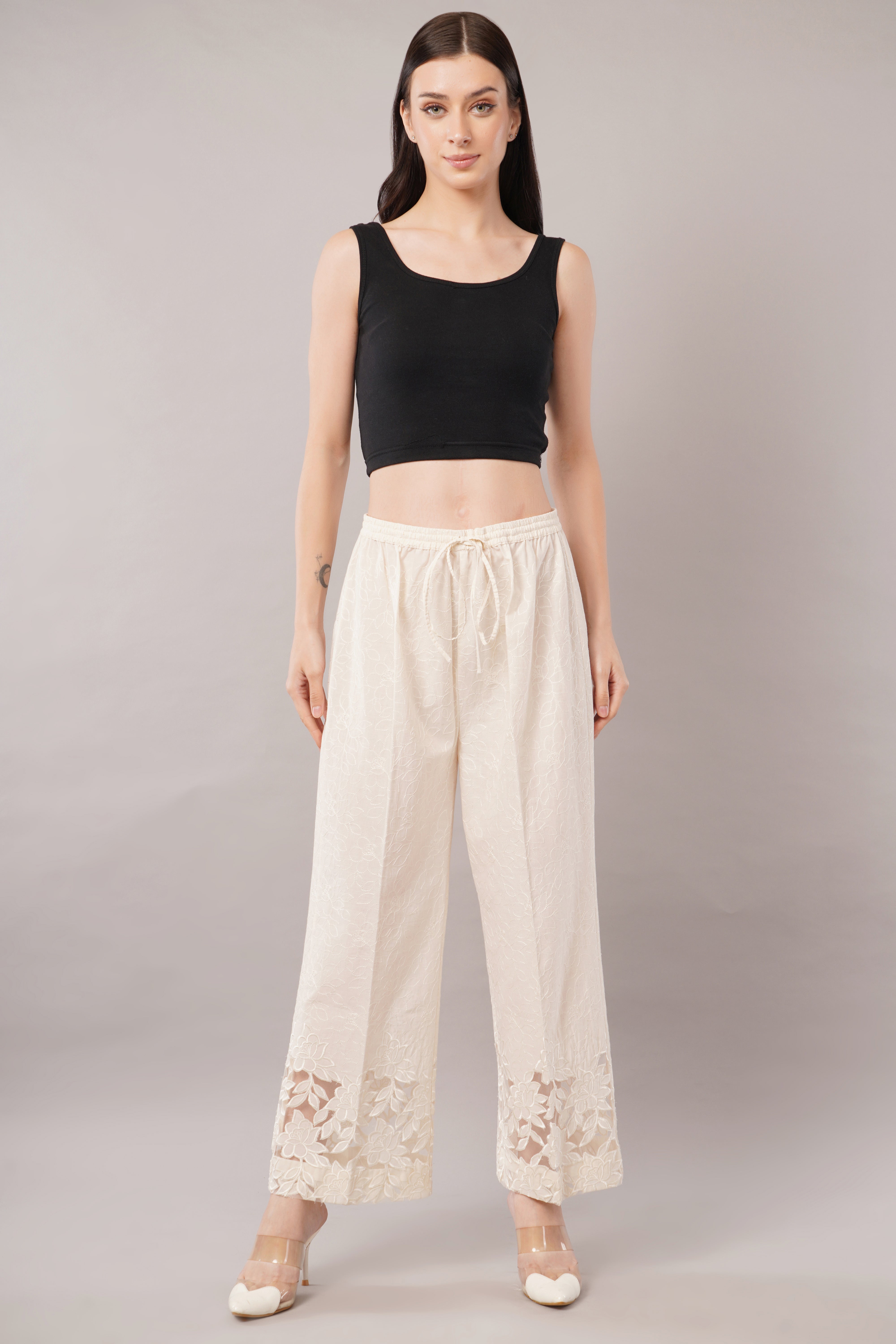 Cutwork Palazzo - Cream Color