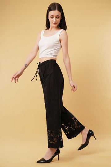 Lace Edge Pencils Pants - Black Color