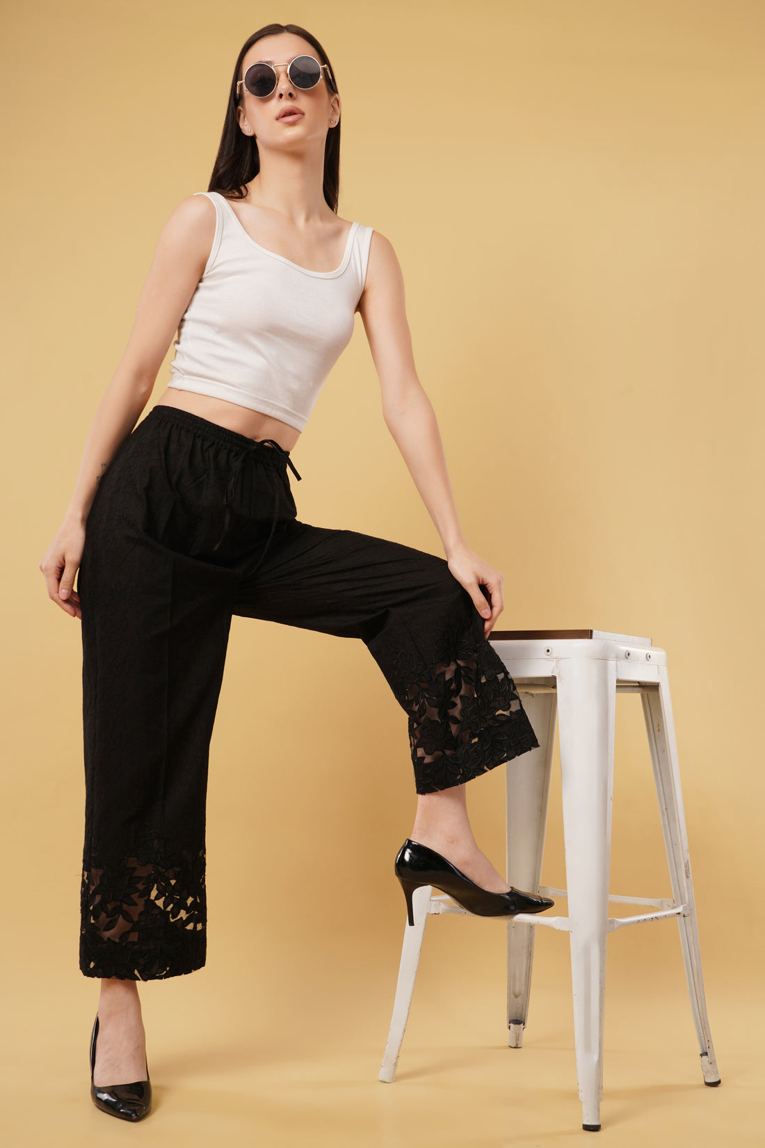 Lace Edge Pencils Pants - Black Color