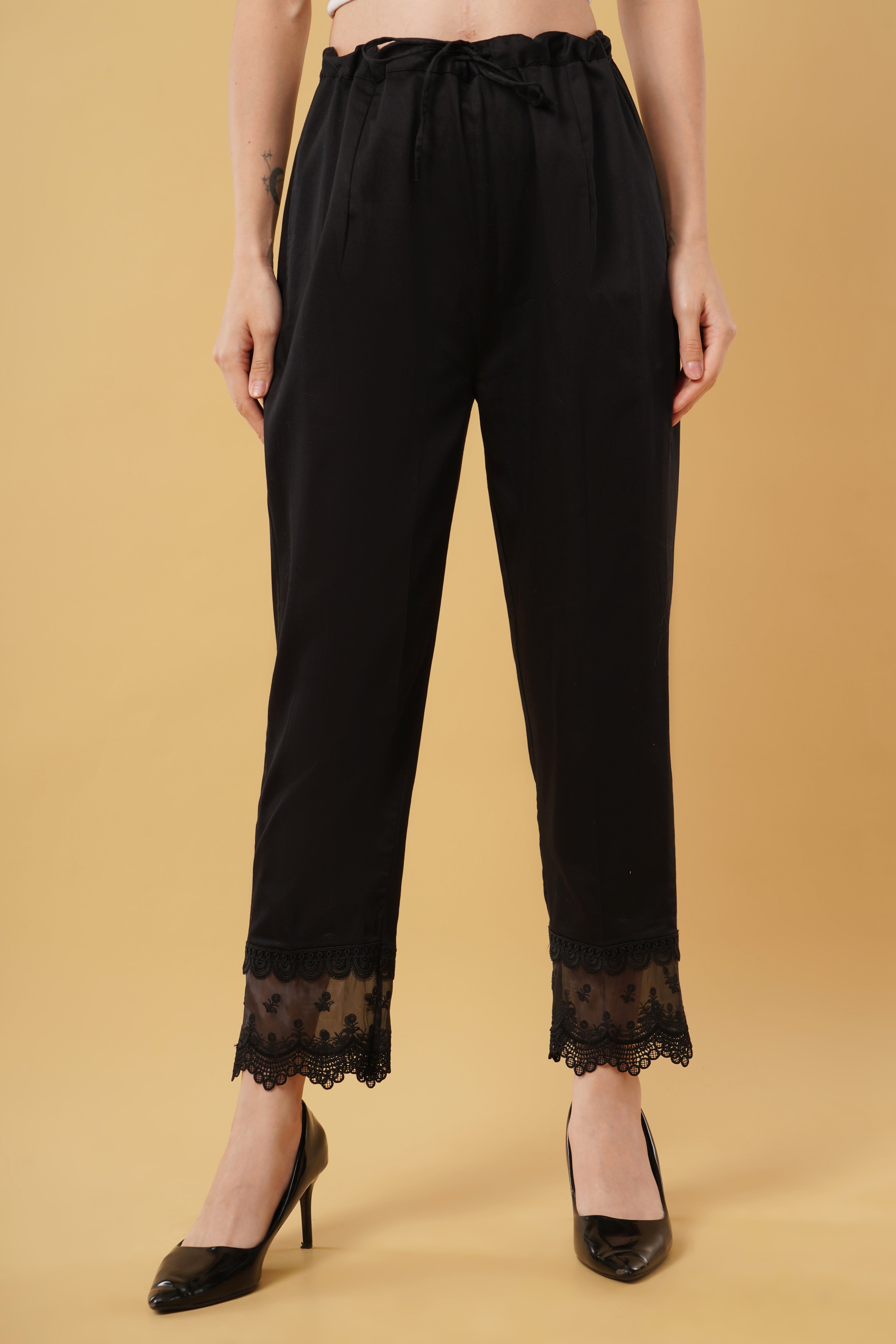 Black - Lace Straight Pants