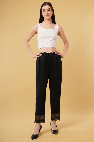 Black - Lace Straight Pants