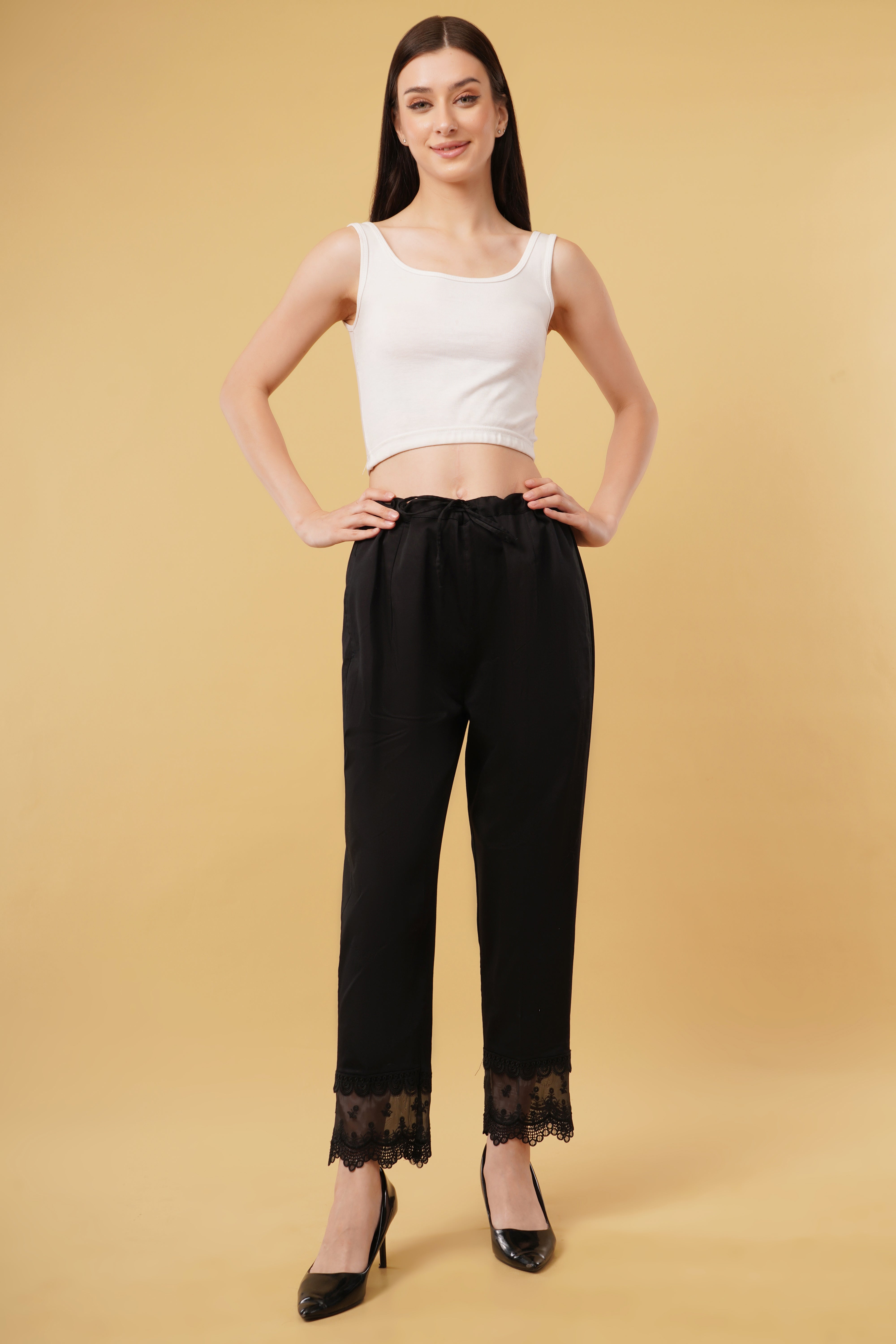 Black - Lace Straight Pants