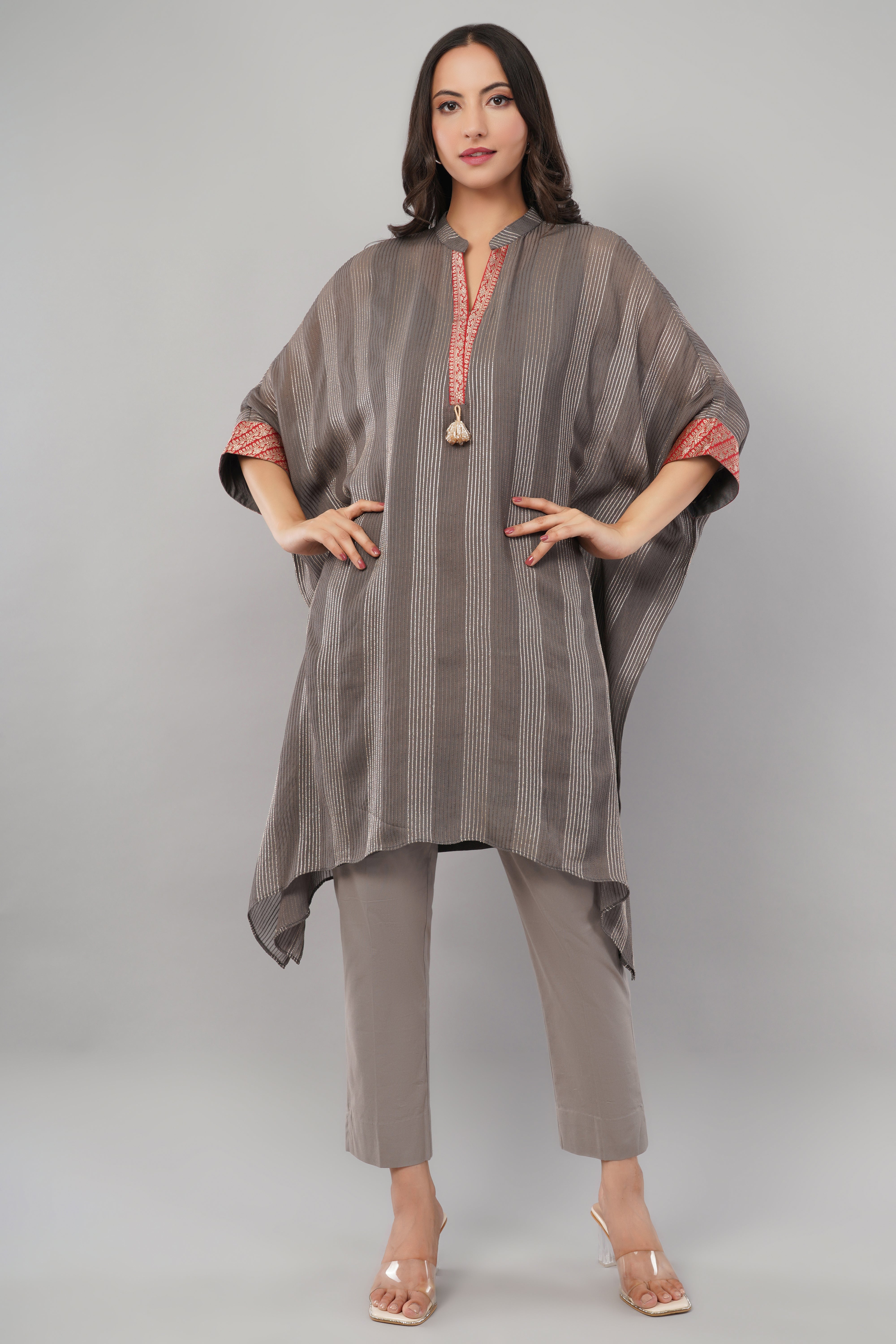Brocade Zari Kaftan - Grey