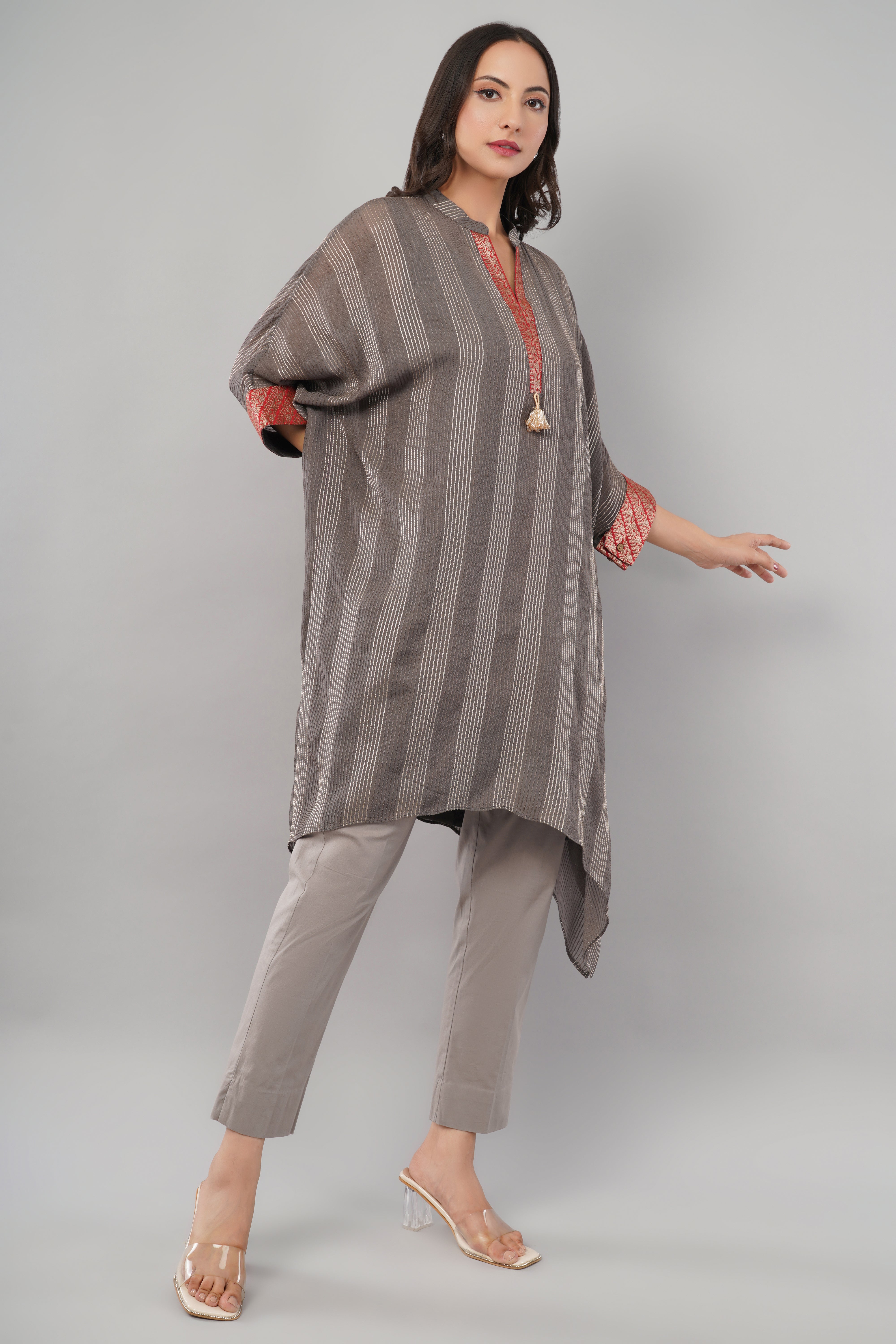 Brocade Zari Kaftan - Grey