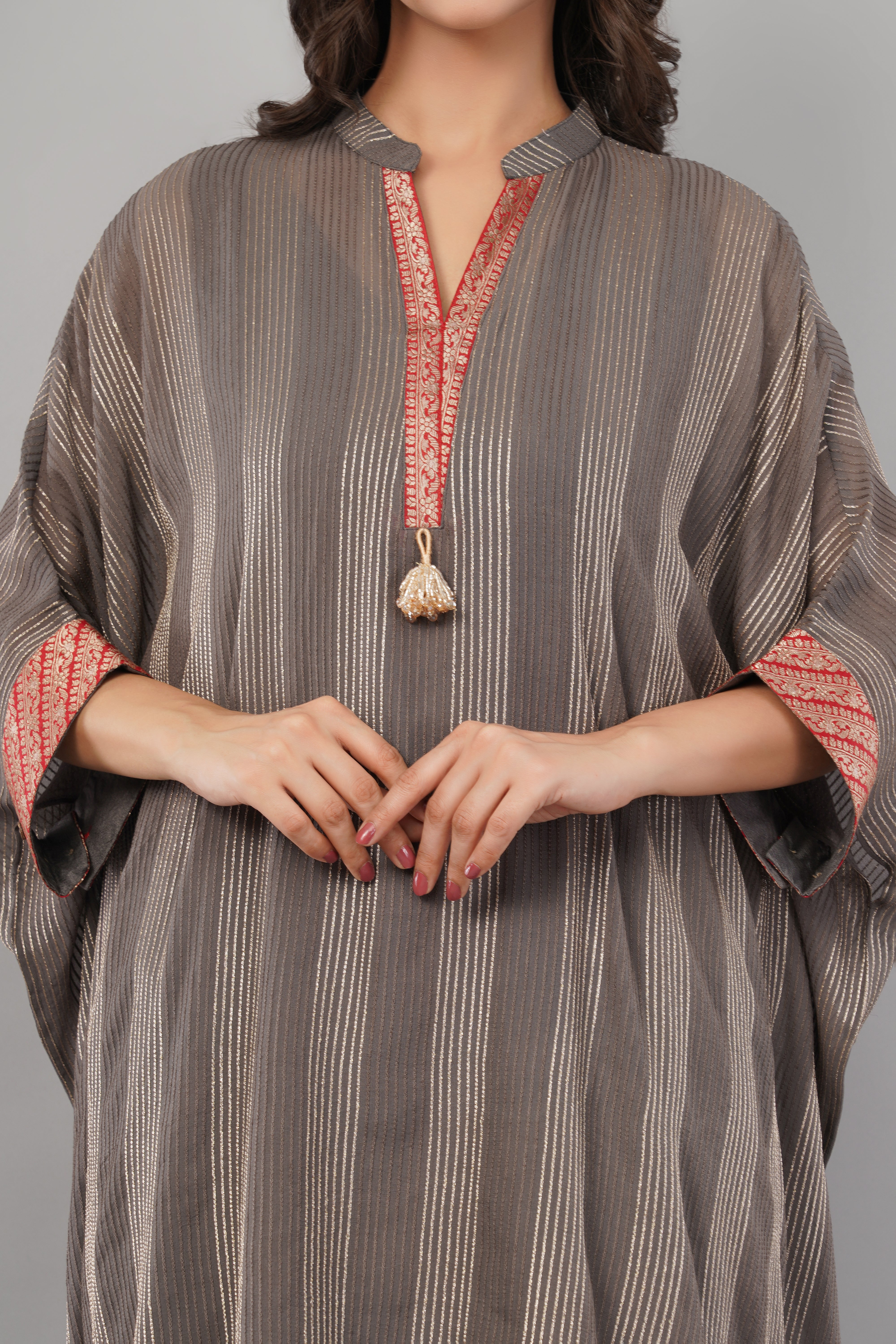 Brocade Zari Kaftan - Grey