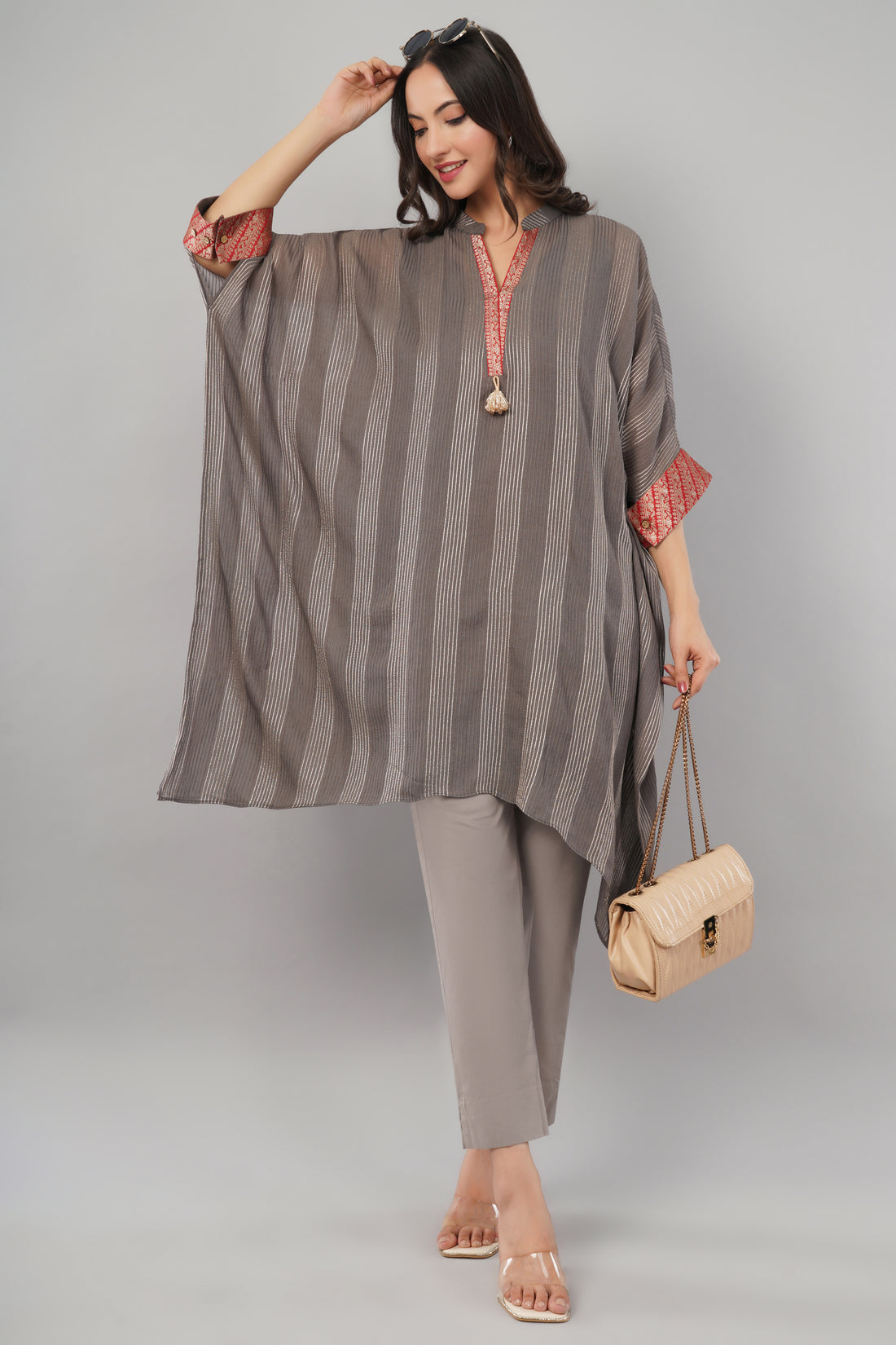 Brocade Zari Kaftan - Grey
