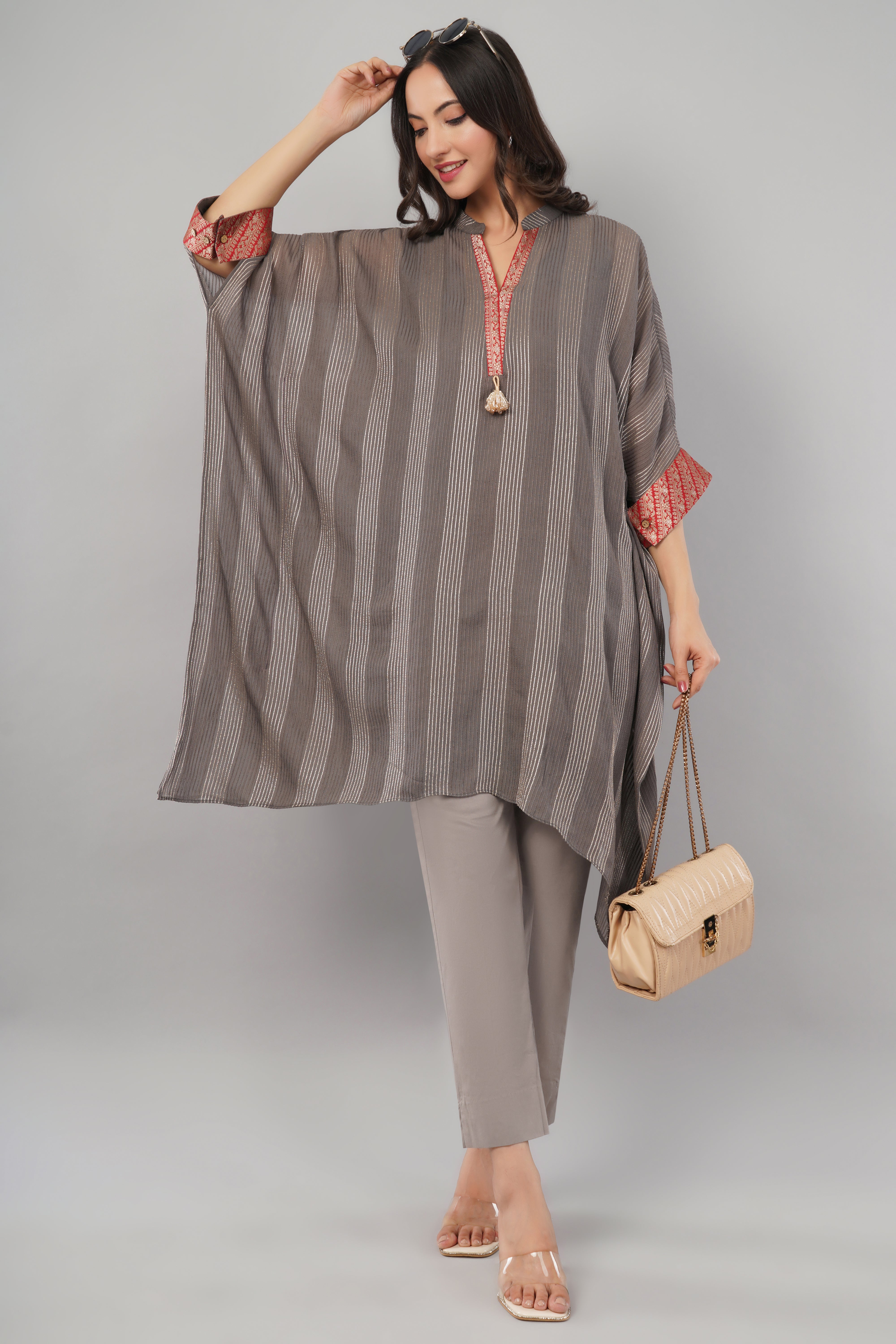 Brocade Zari Kaftan - Grey