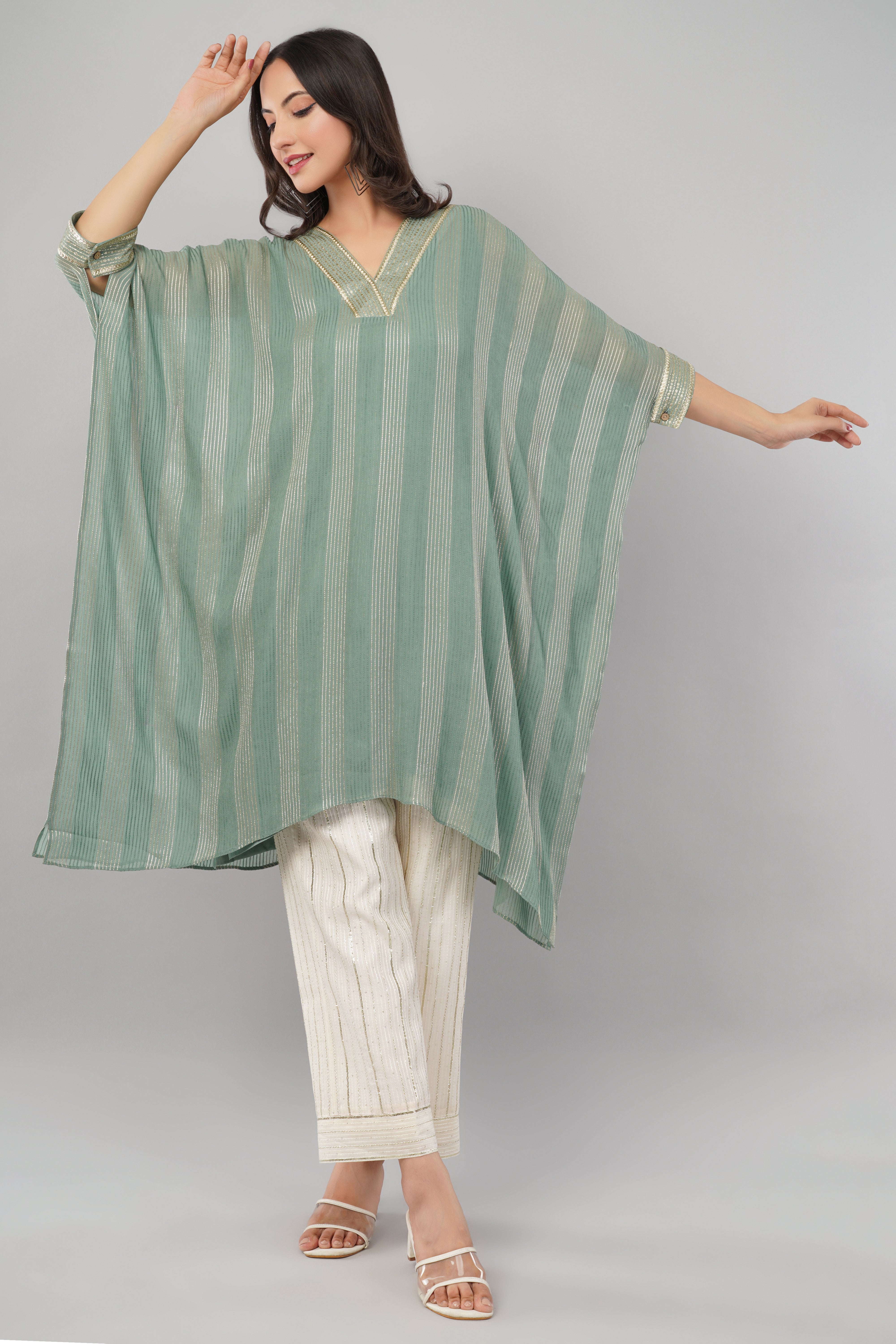 Brocade Zari Kaftan - Sea Green