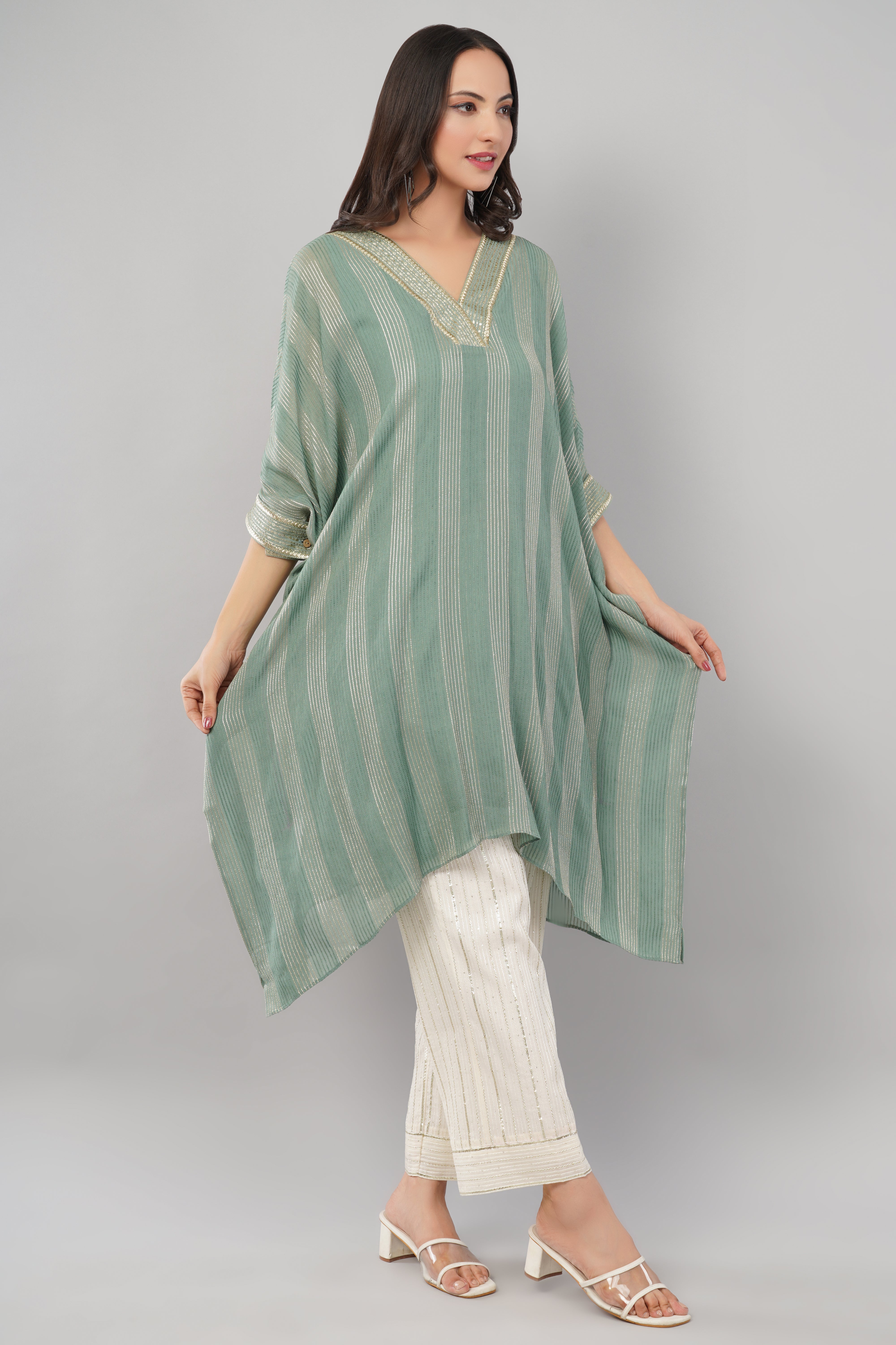 Brocade Zari Kaftan - Sea Green