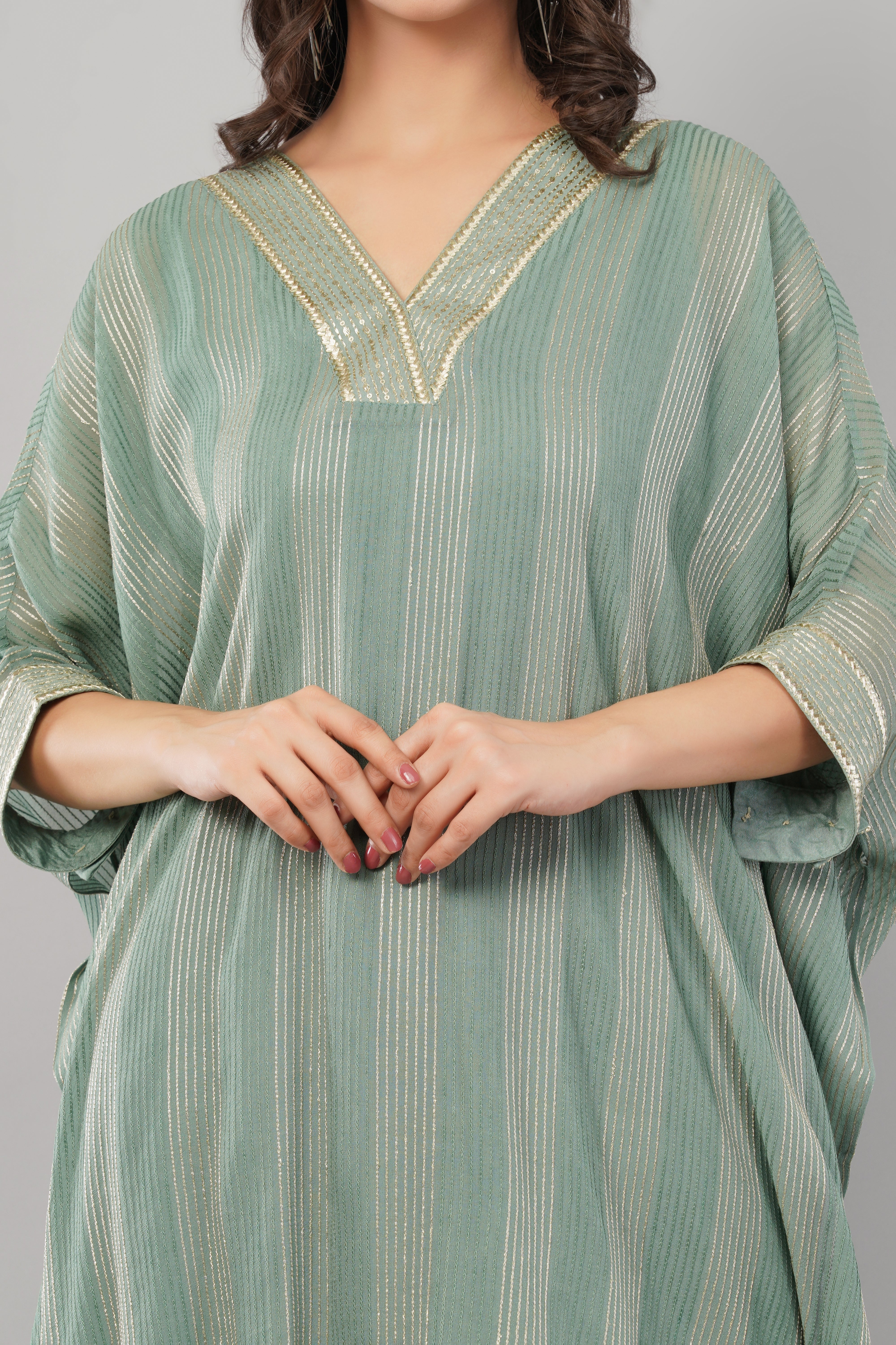 Brocade Zari Kaftan - Sea Green