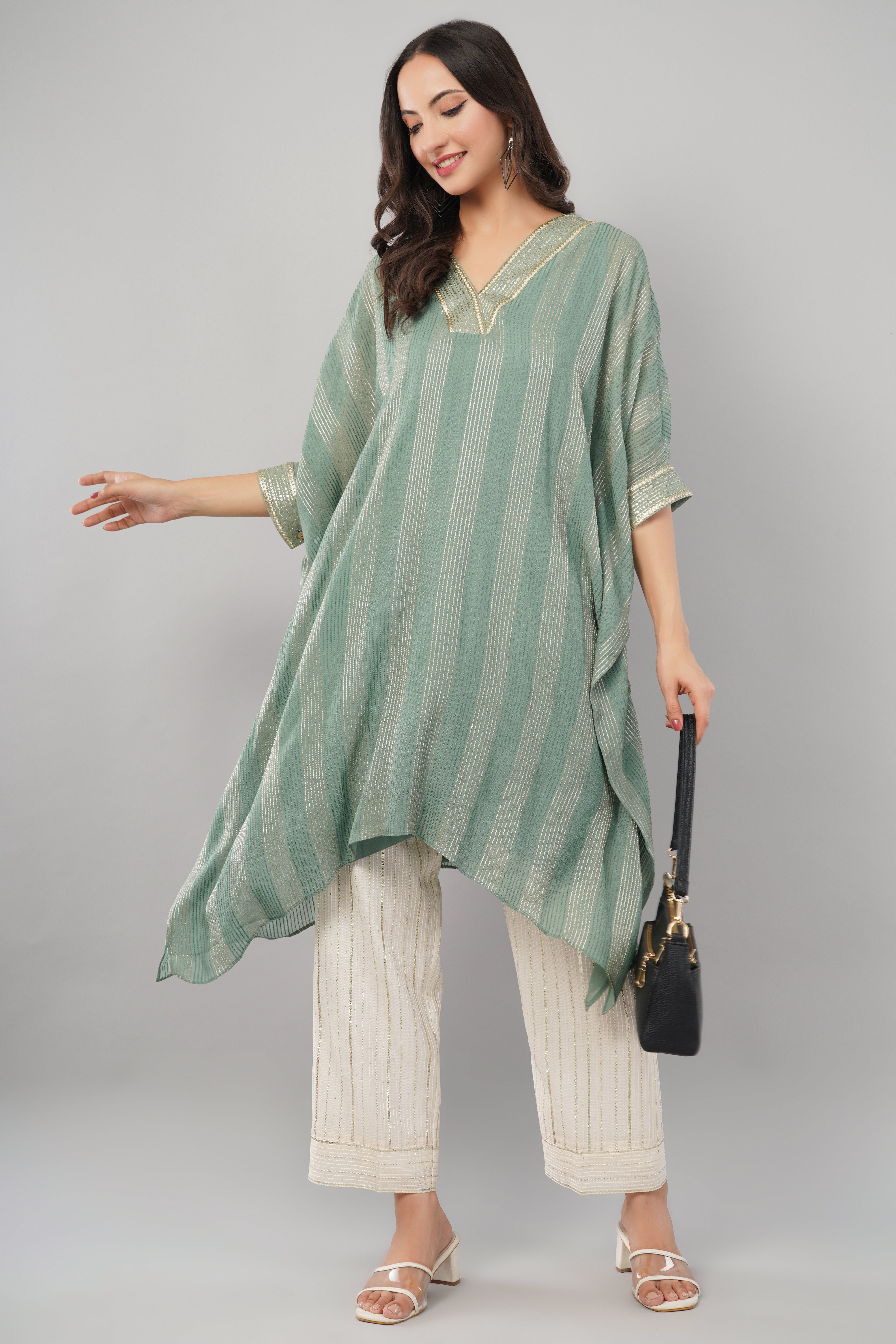Brocade Zari Kaftan - Sea Green