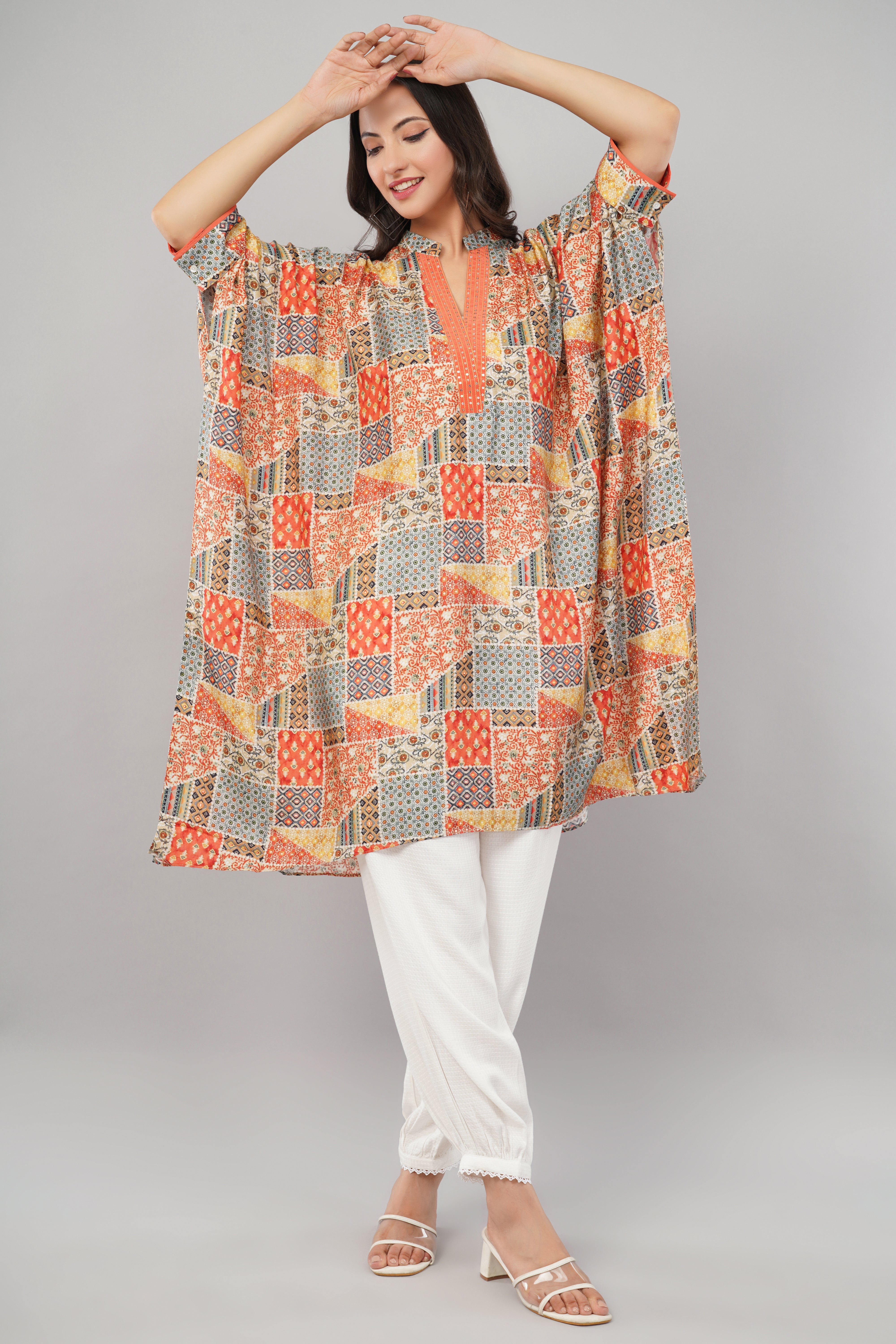 Kaftaan - Multicolor orange grey