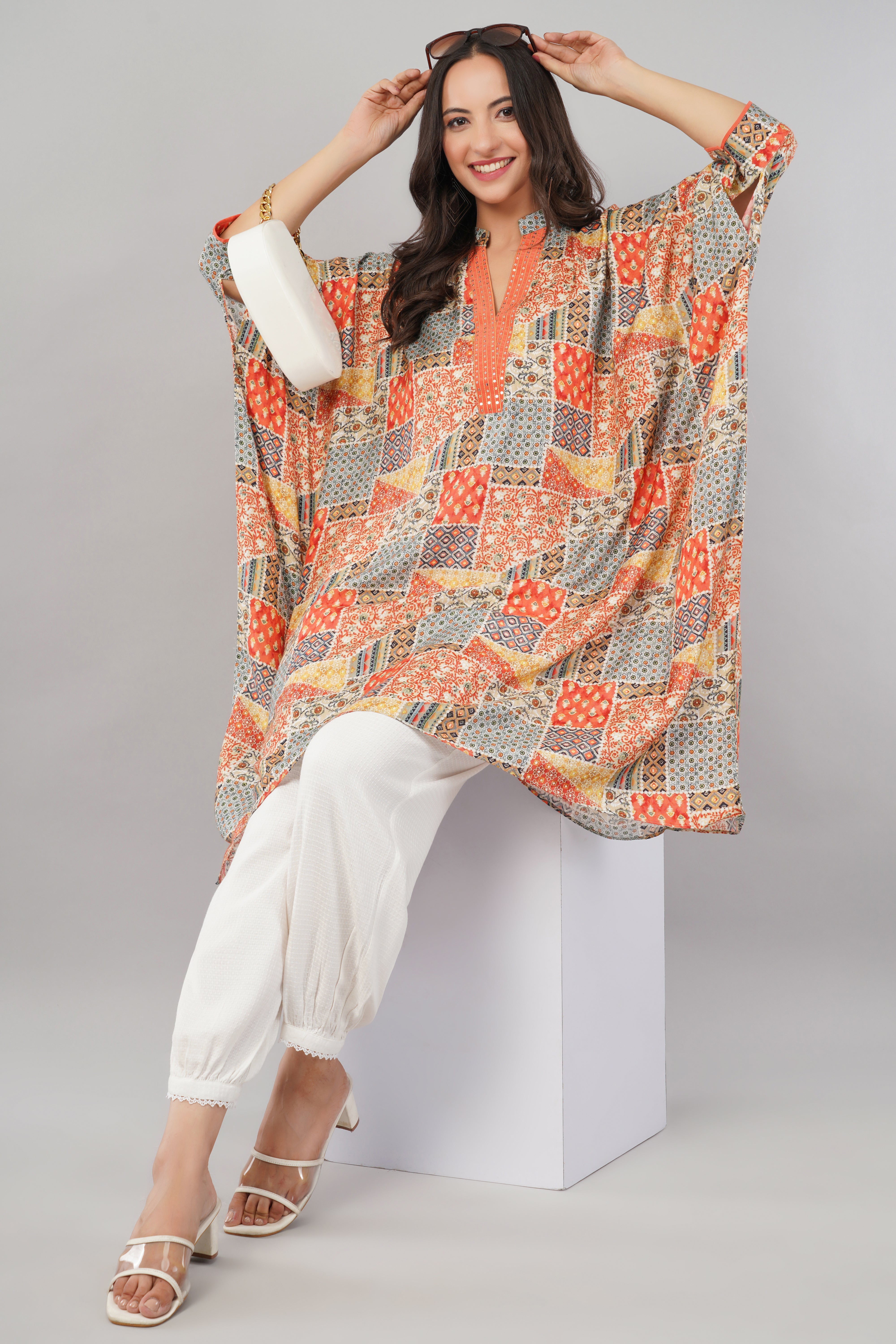 Kaftaan - Multicolor orange grey