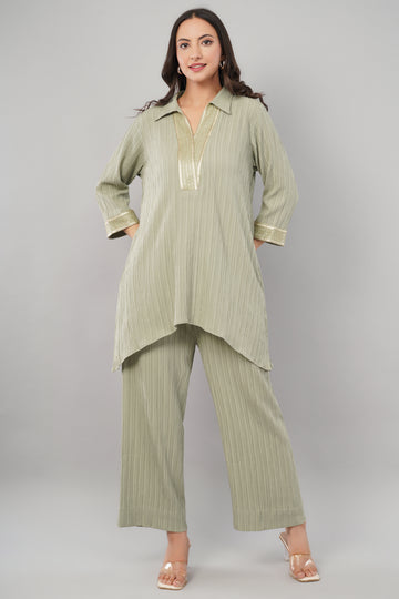 Sap Green Crinkled Cord set
