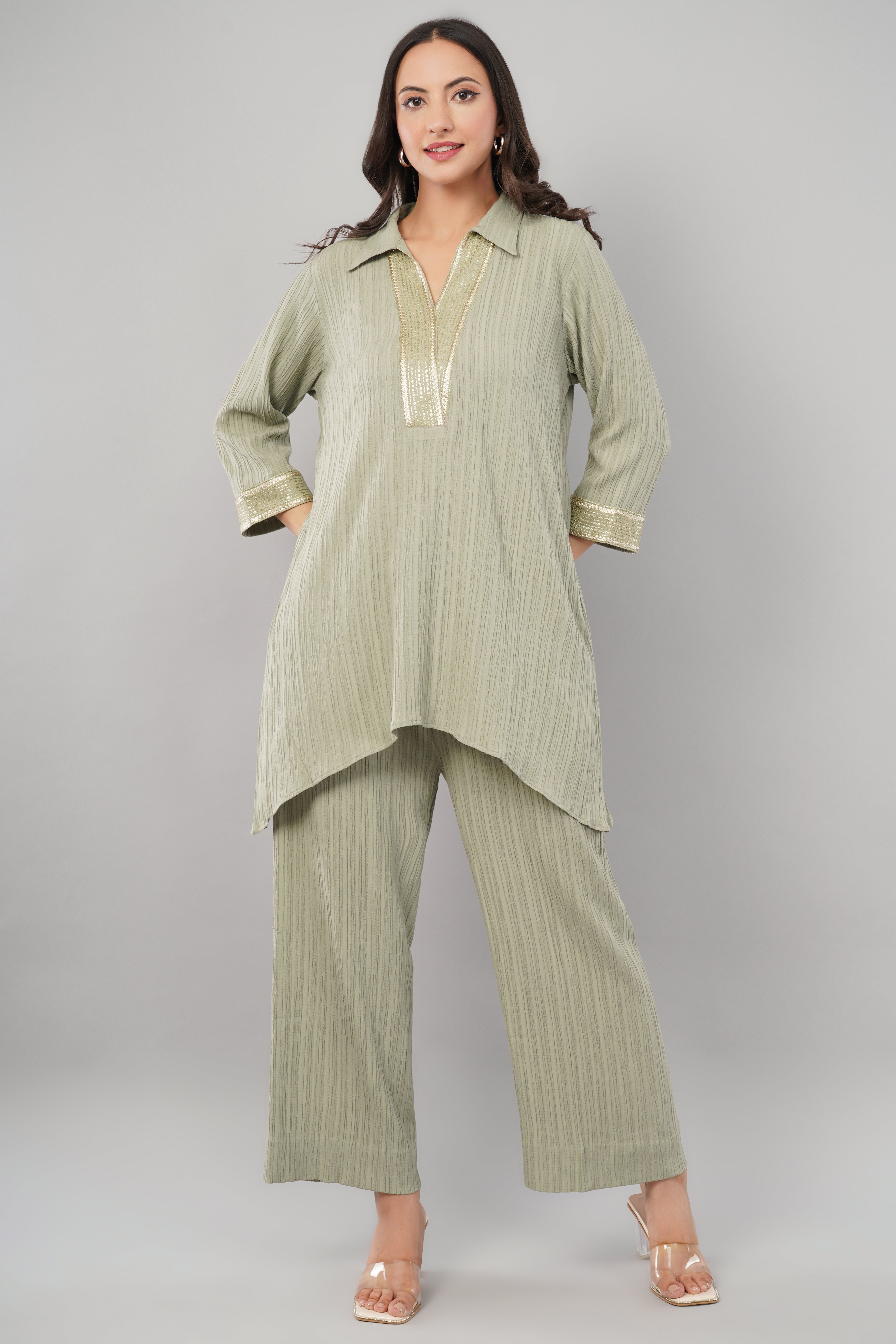 Sap Green Crinkled Cord set