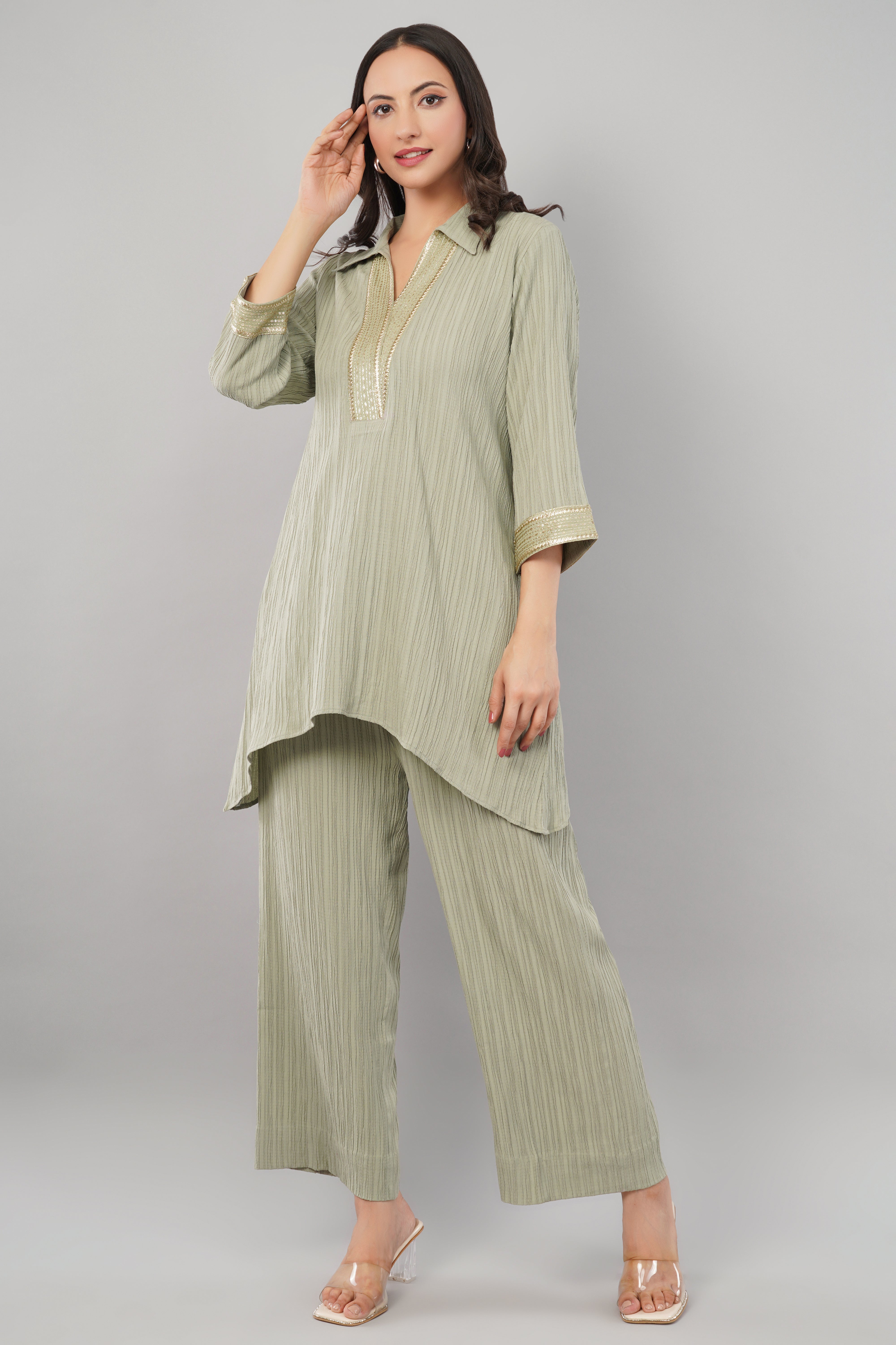 Sap Green Crinkled Cord set