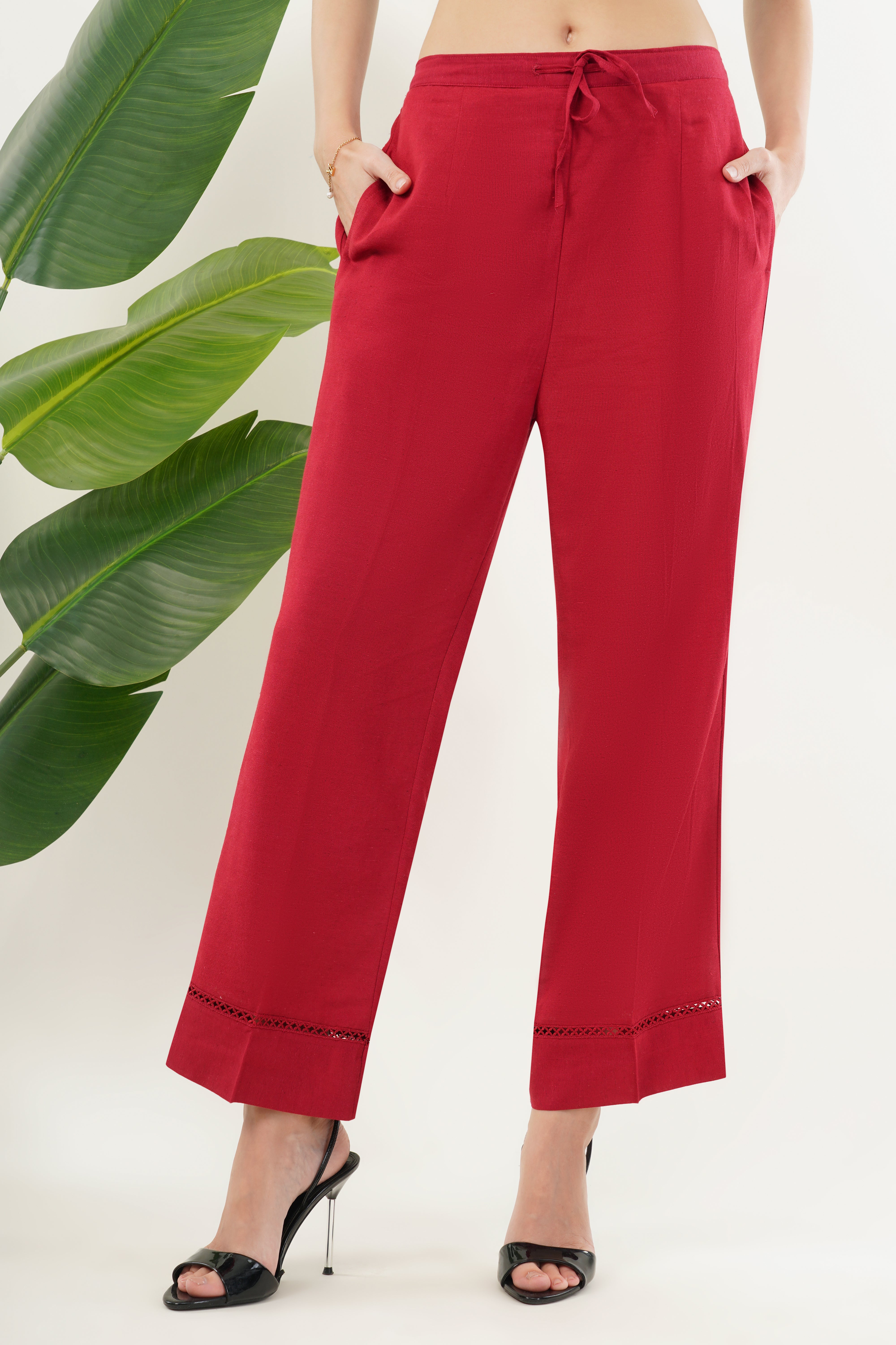 Viscose Linen Pants - Maroon Color