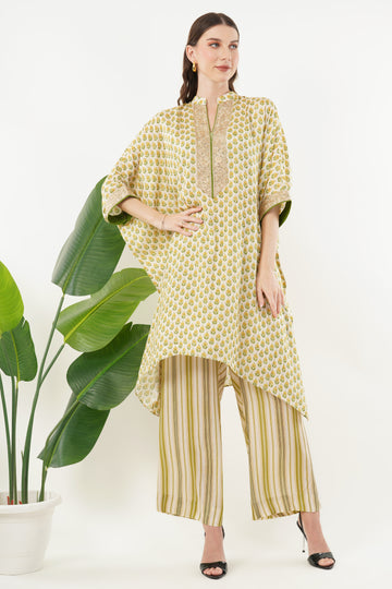 Mustard Floral Kaftan & Striped Trouser Co-ord Set