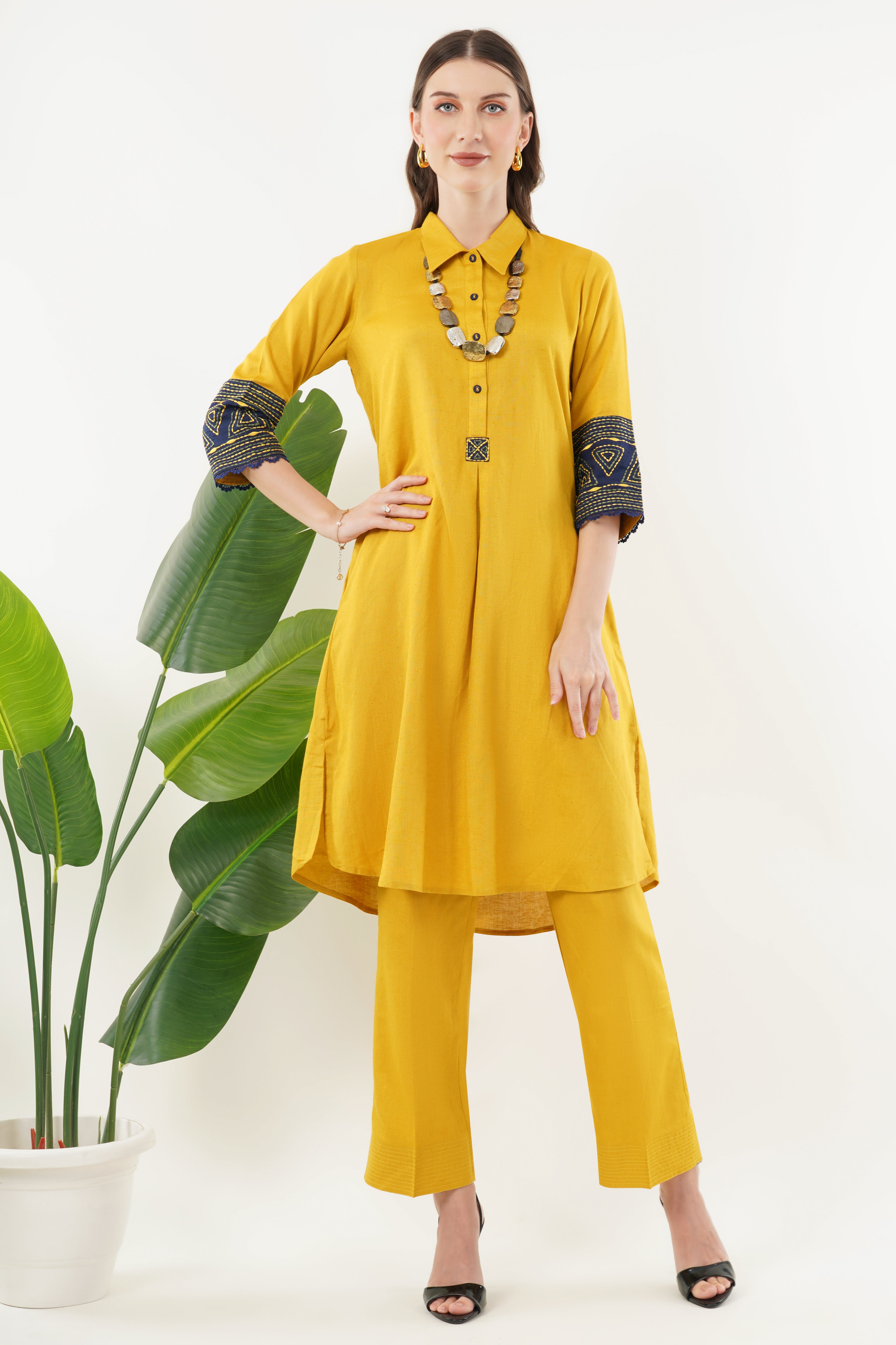Mustard Kantha Co-ord Set